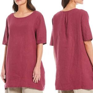 Bryn Walker Women's Size M Pink Linen Tunic Top USA Lagenlook Art Boho Casual